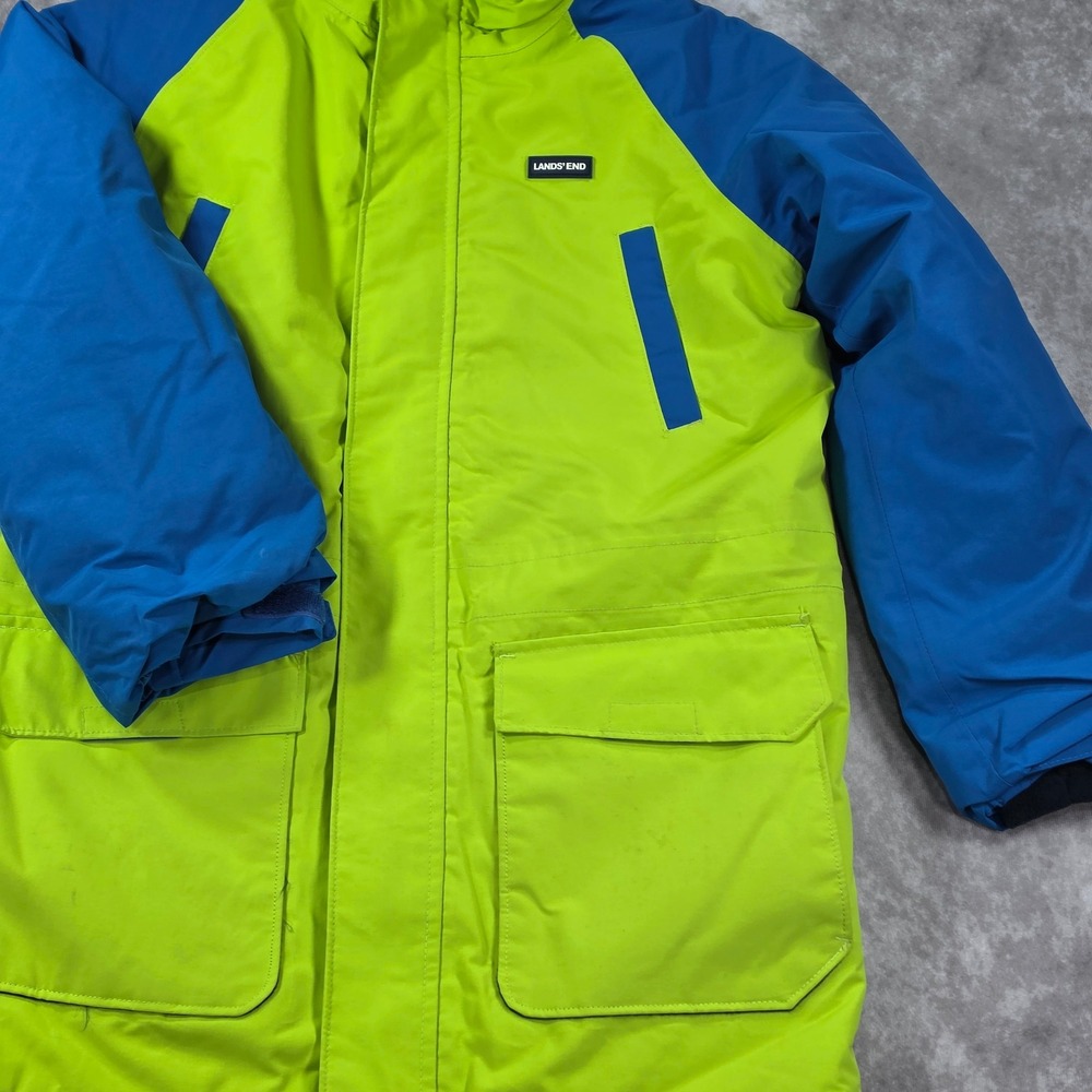 Lands' End Squall Jacket Kids L 10-12 Green Blue Excellent Waterproof Parka Snow